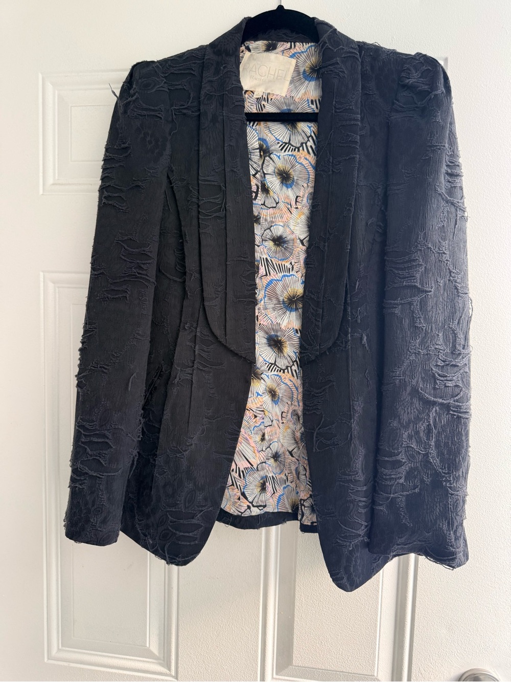 Vintage Rachel Roy Black Boho Chic Distressed Blazer – Size 4 fits like S